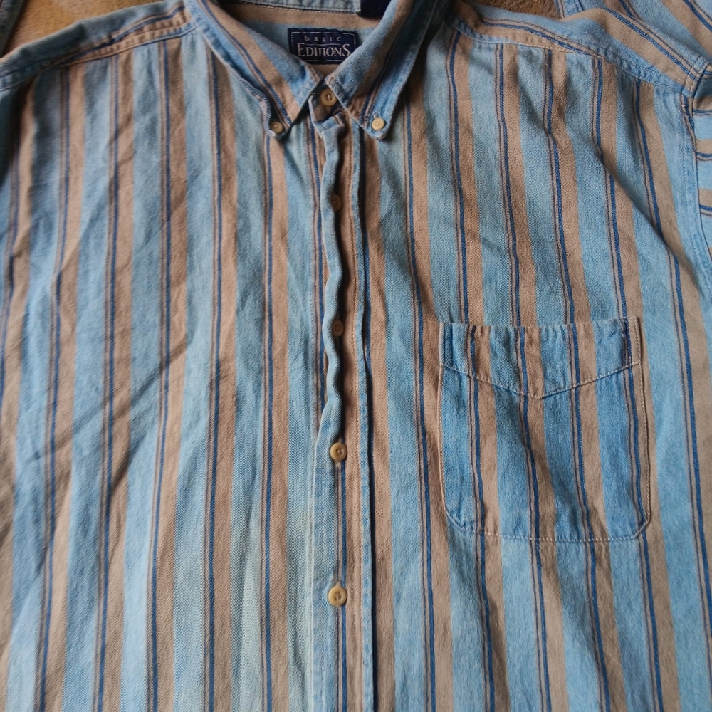 Vintage Basic Edition Striped Button-Up Shirt Den… - image 3